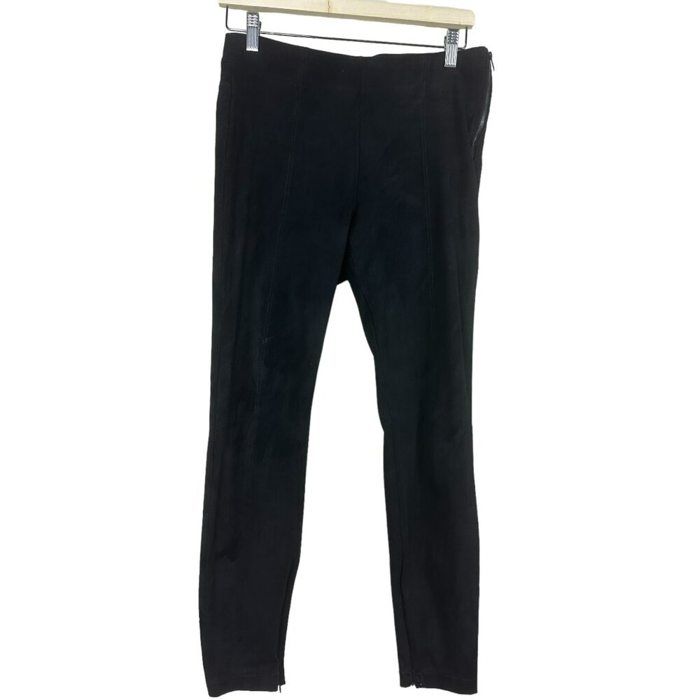ZARA Black Faux Suede Leggings Front Seam High Rise Ankle Zip Size Large